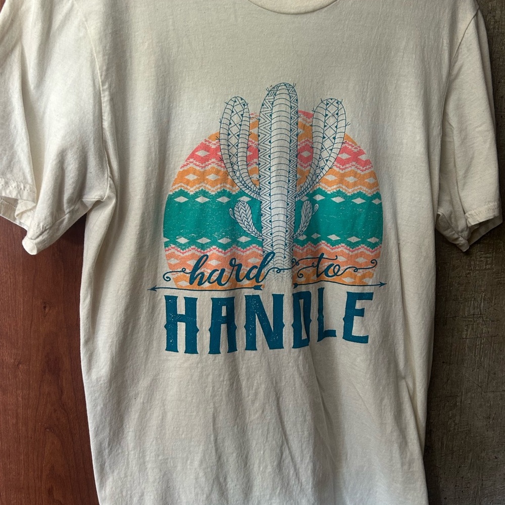 White Graphic Tee "Hard to Handle" with Cactus Print